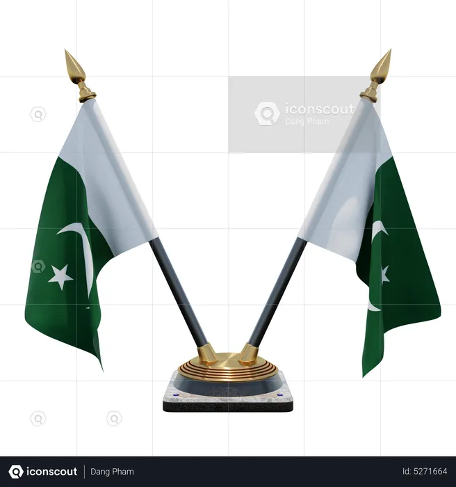 Pakistan Double (V) Desk Flag Stand Flag 3D Icon