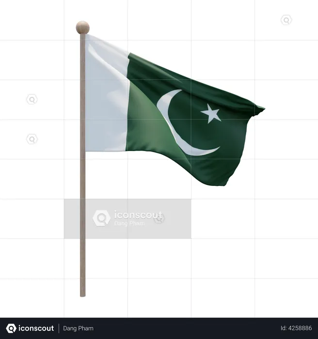 Pakistan Flagpole Flag 3D Illustration