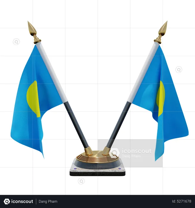 Palau Doppelter (V) Tischflaggenständer Flag 3D Icon