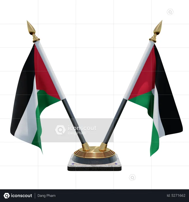 Palestine Double (V) Desk Flag Stand Flag 3D Icon