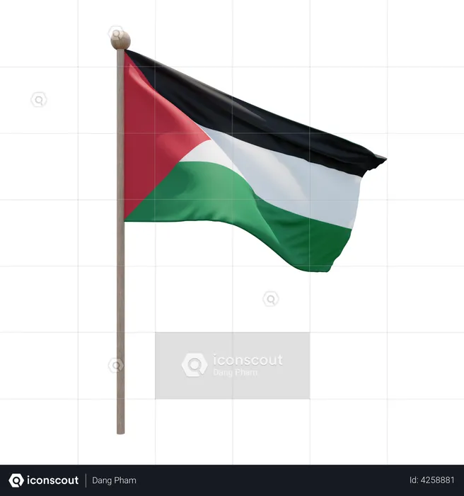 Palestine Flagpole Flag 3D Illustration
