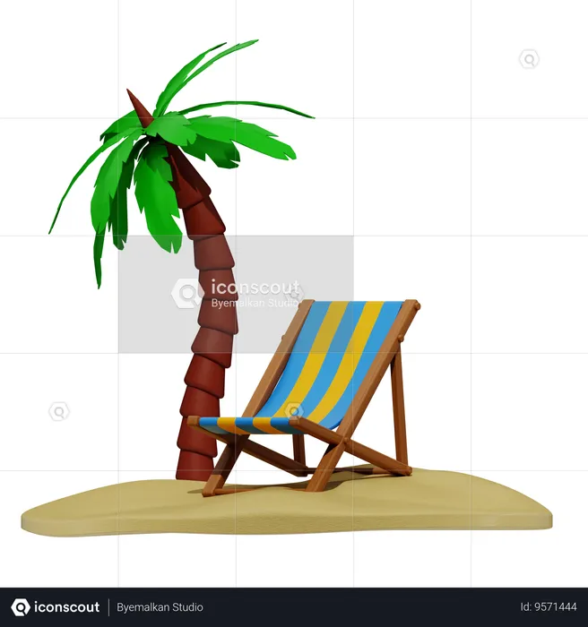 Palm Tree And Beach Chair  3D Icon