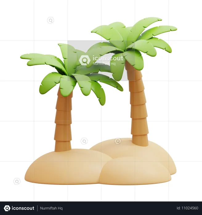 Palmeras en la isla de arena  3D Icon