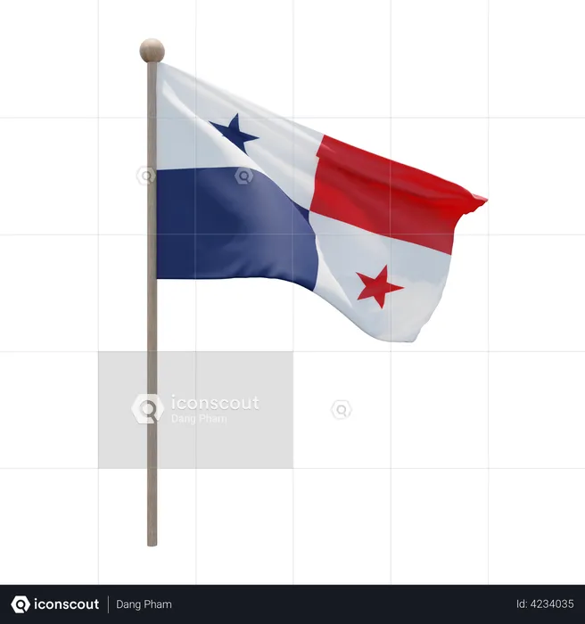 Panama Flag Pole  3D Flag