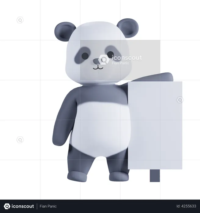 Panda Holding Placard Board  3D Illustration