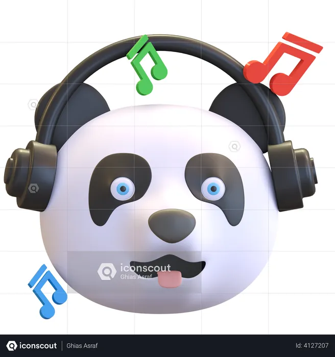 Panda listening music Emoji 3D Illustration