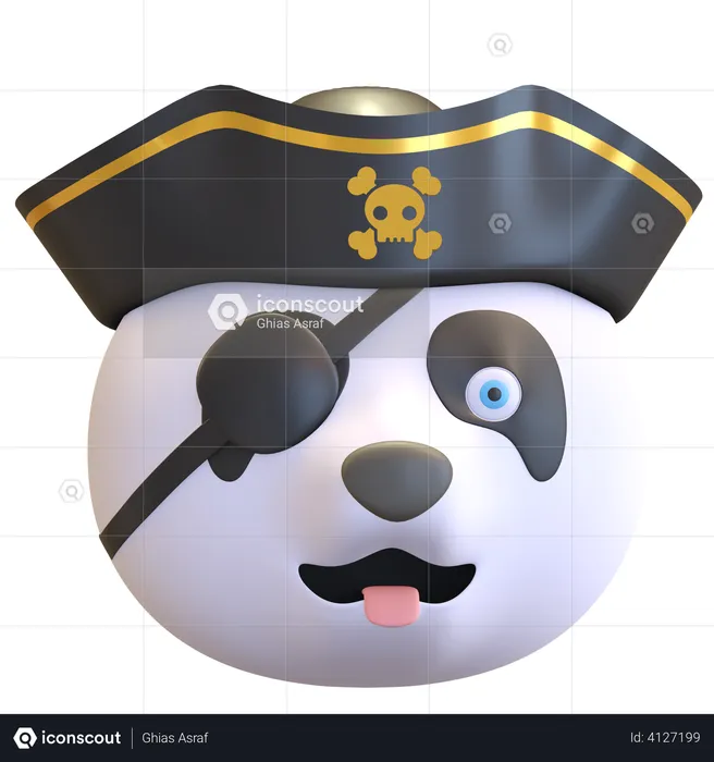 Panda wearing pirates hat Emoji 3D Illustration