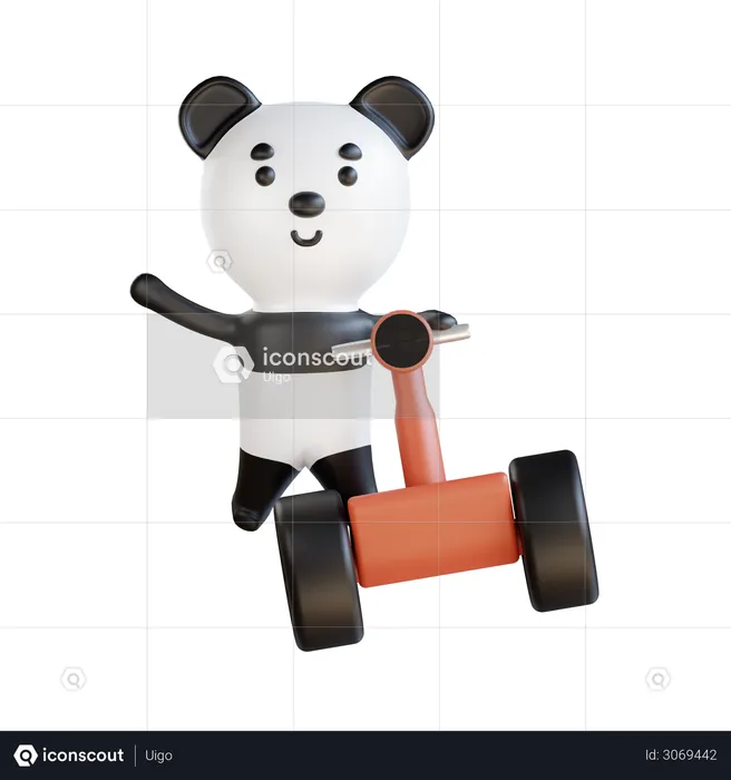 Panda With Scooter  3D Illustration