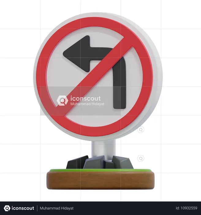 Pas de panneau de virage à gauche  3D Icon