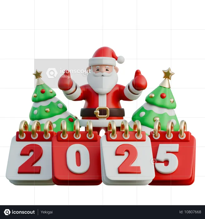 Papá Noel animando al año 2025 con un pulgar hacia arriba  3D Illustration