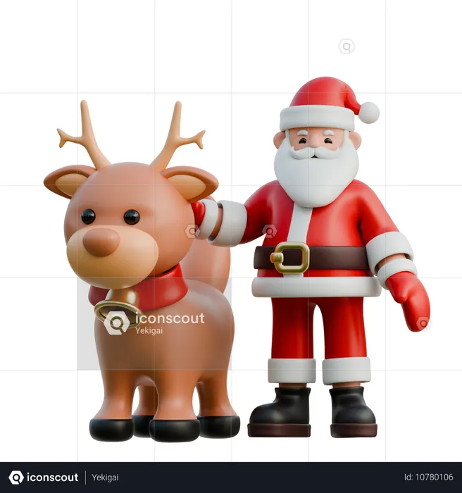 Papá Noel con renos a su lado  3D Illustration