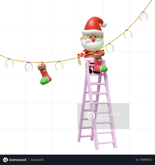 Papá Noel decorado con guirnaldas de linternas  3D Illustration