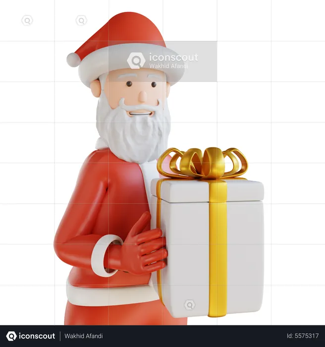 Papá Noel medio cuerpo y caja de regalo.  3D Illustration