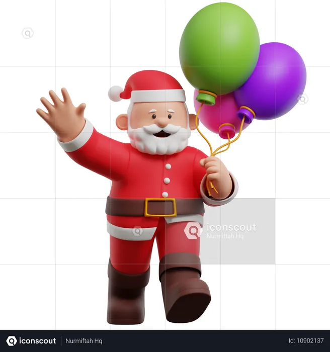 Papá Noel sosteniendo globos  3D Illustration