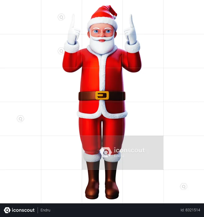 Papai Noel apontando para a parte superior usando as duas mãos  3D Illustration