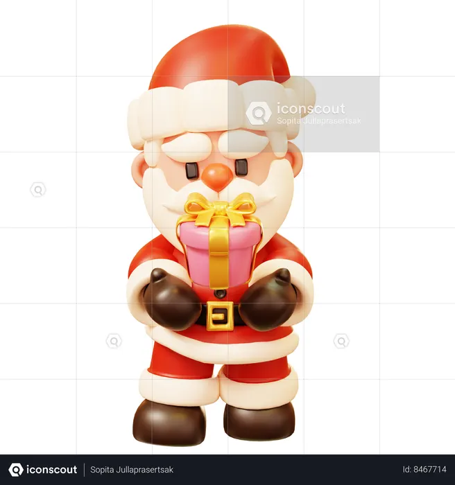Papai Noel com caixa de presente  3D Icon