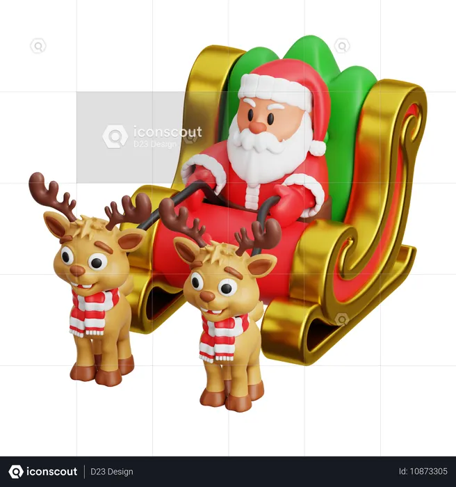 Papai noel com renas  3D Icon