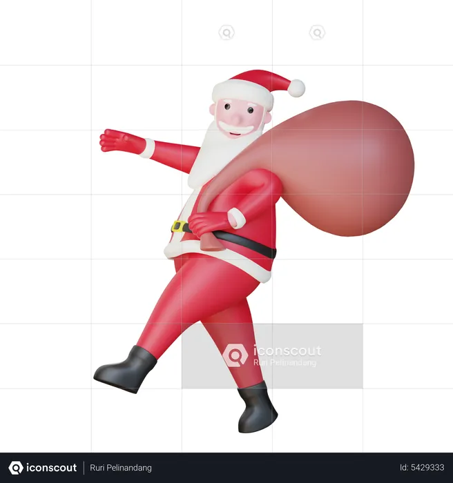 Papai noel com sacola de presente  3D Illustration