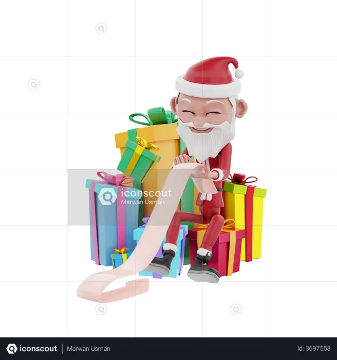 Papai Noel contando presentes  3D Illustration