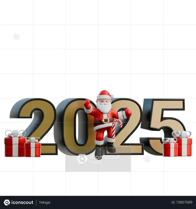 Papai Noel dançando em frente ao 2025  3D Illustration