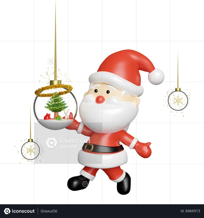 Papai Noel está decorando a bola de natal  3D Illustration