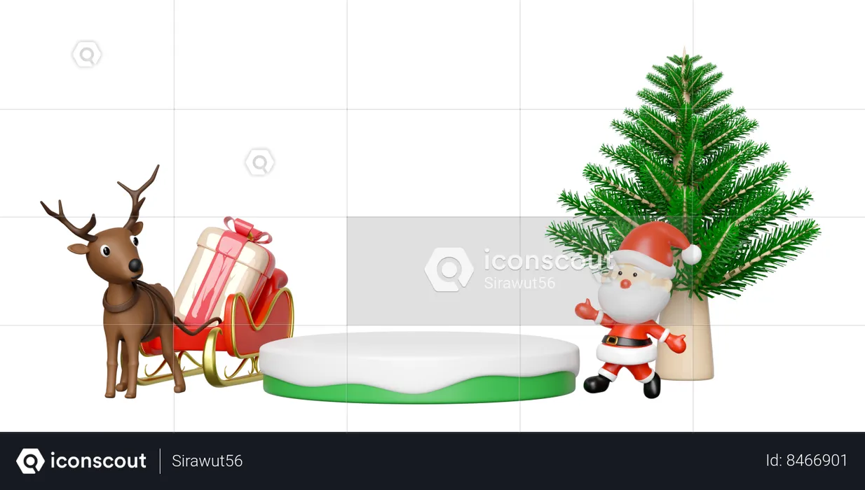 Papai Noel está perto da árvore de Natal  3D Illustration