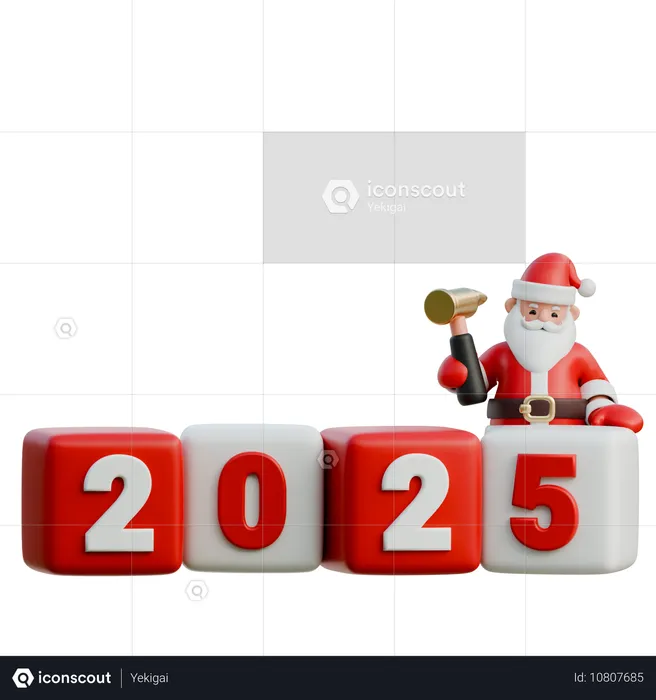 Papai Noel martelando no 5 para 2025  3D Illustration