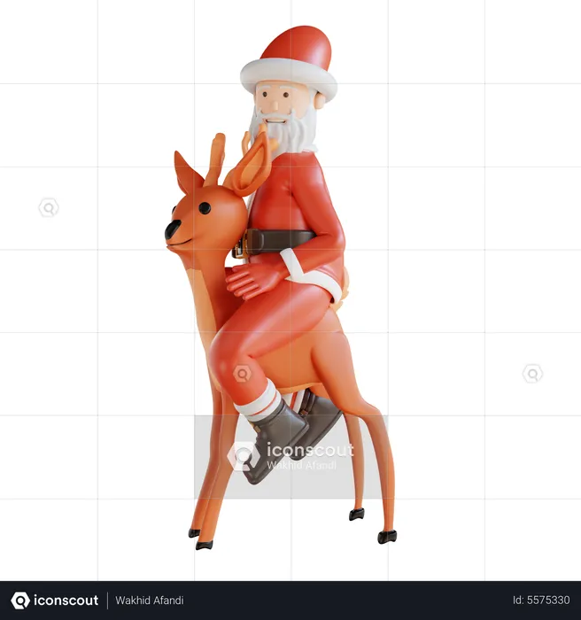 Papai Noel montando um cervo  3D Illustration