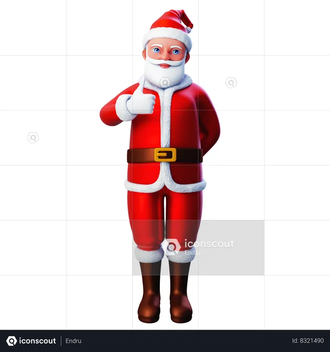 Papai Noel mostrando o gesto do polegar para cima usando a mão esquerda  3D Illustration