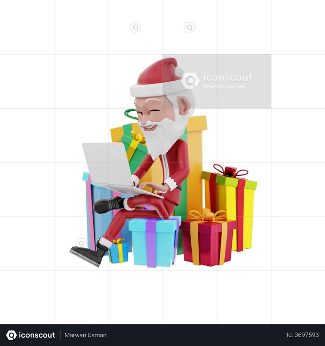 Papai Noel online entregando presente de Natal  3D Illustration