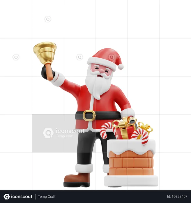 Papai Noel parado perto da chaminé da casa  3D Illustration