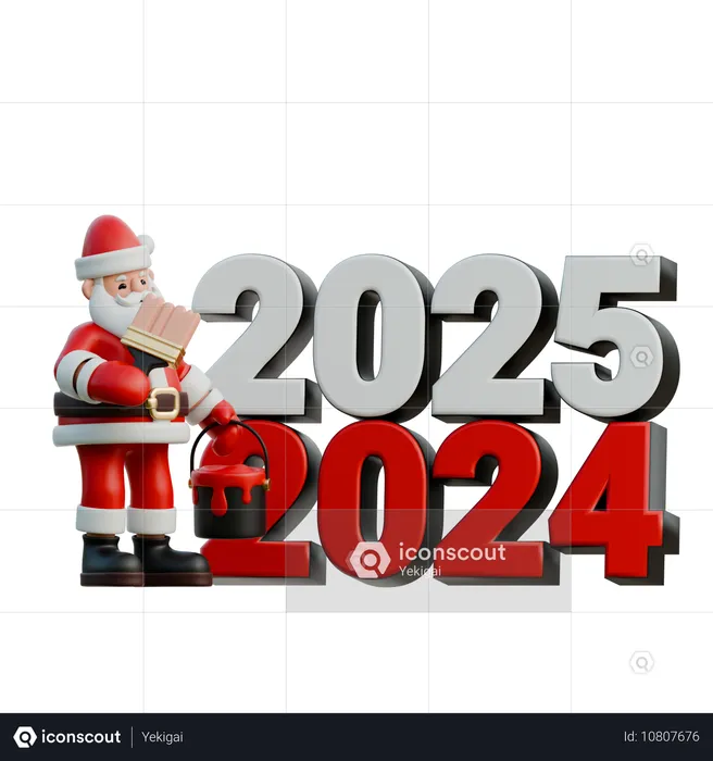 Papai Noel repintando números de 2024 para 2025  3D Illustration