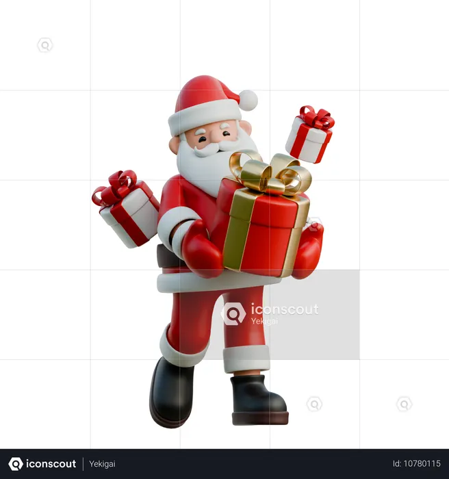 Papai Noel segurando uma caixa de presente  3D Illustration