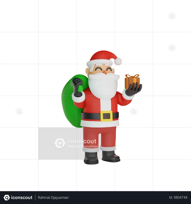 Papai Noel segurando presente  3D Illustration