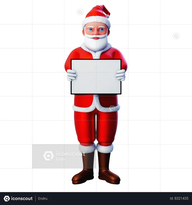 Papai Noel segurando um tablet horizontal branco  3D Illustration