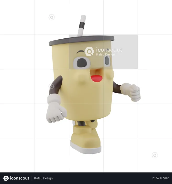 Paper Cup Soft Drink Character walking  3D Icon