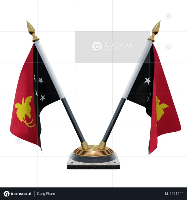 Papua New Guinea Double (V) Desk Flag Stand Flag 3D Icon