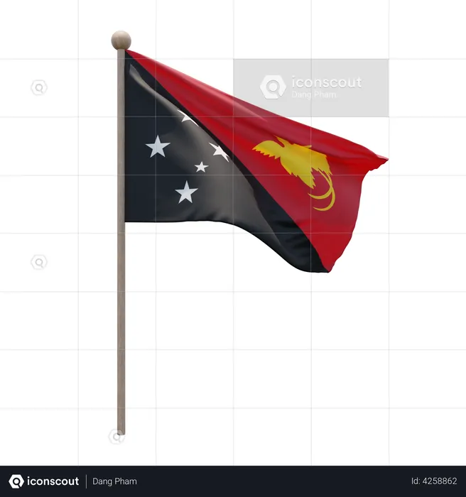 Papua New Guinea Flagpole Flag 3D Illustration