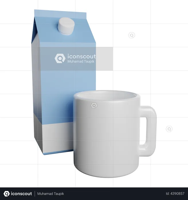 Paquete de leche y vaso  3D Illustration