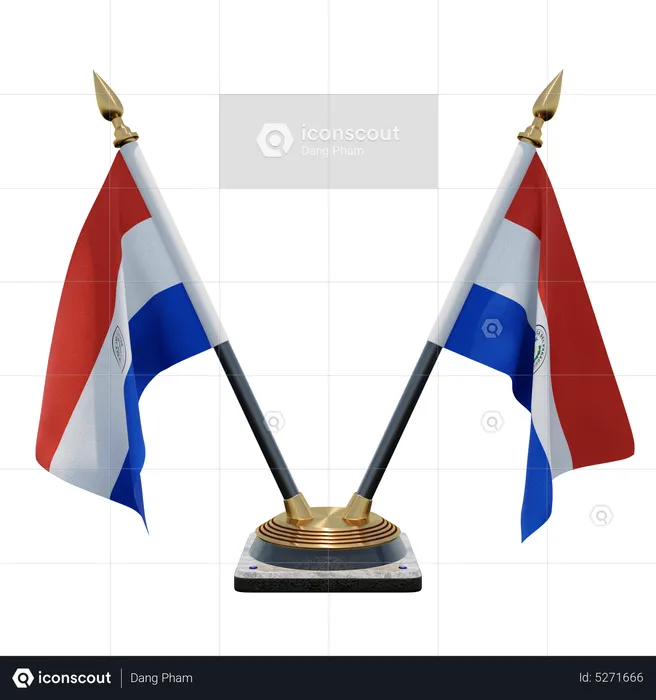 Paraguay Double (V) Desk Flag Stand Flag 3D Icon
