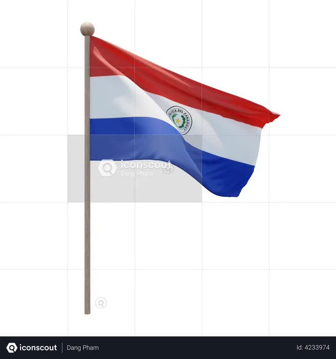 Paraguay Flag Pole  3D Flag
