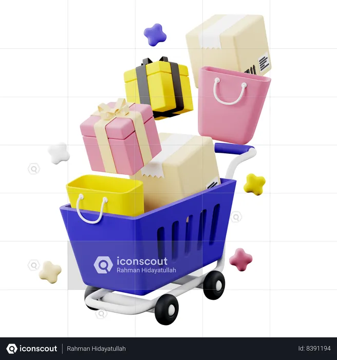 Parcel Box And Shopping Bags  3D Icon