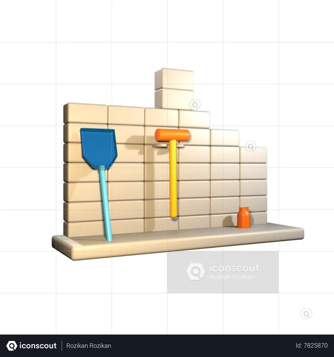 Pared de ladrillo con paleta  3D Icon