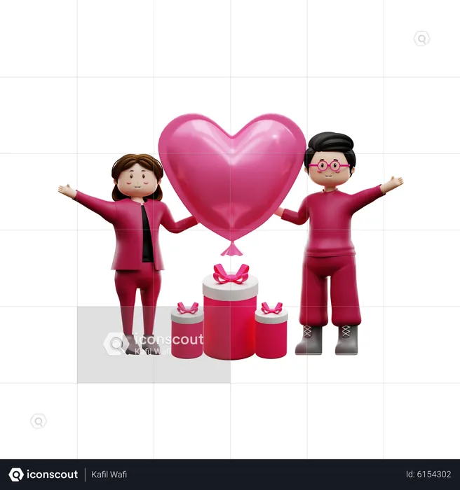 Pareja con regalo de San Valentín  3D Illustration