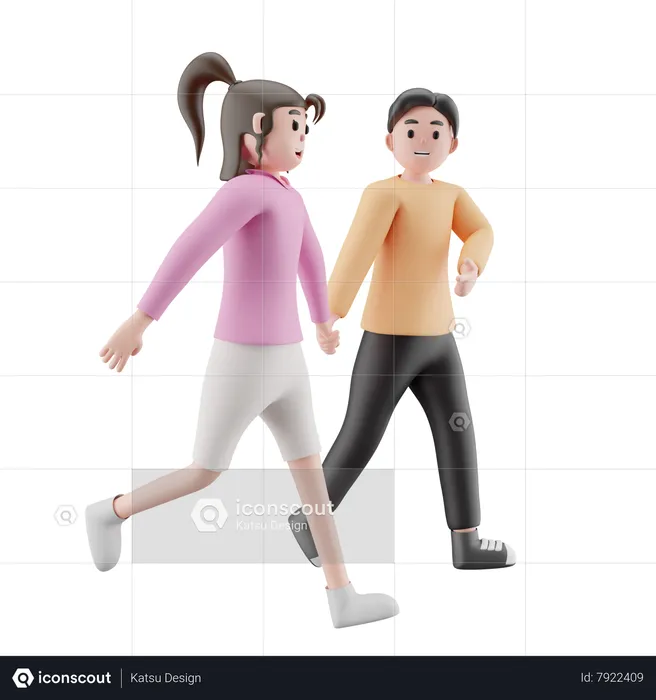 Pareja corriendo juntos  3D Illustration