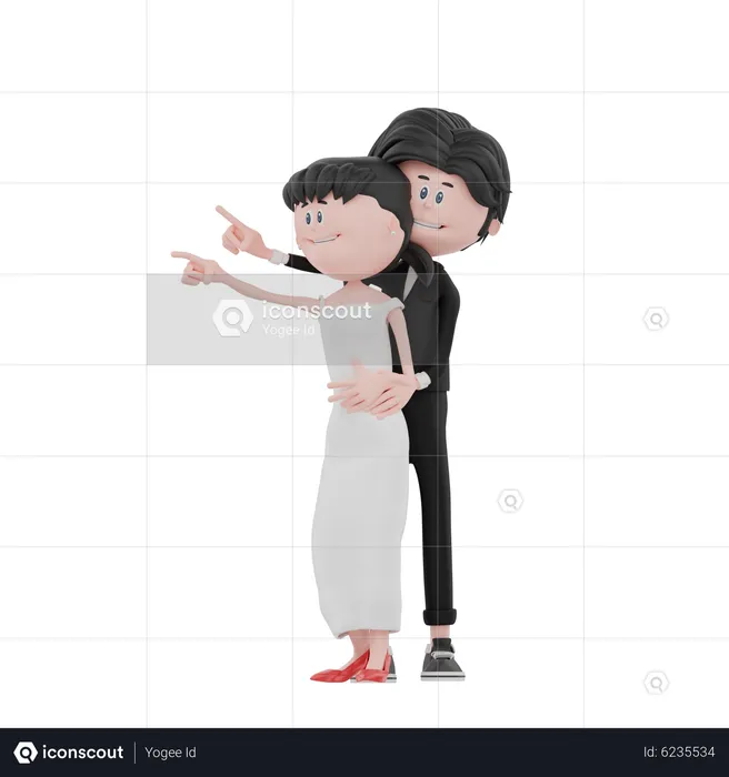 Pareja de recién casados dando pose  3D Illustration