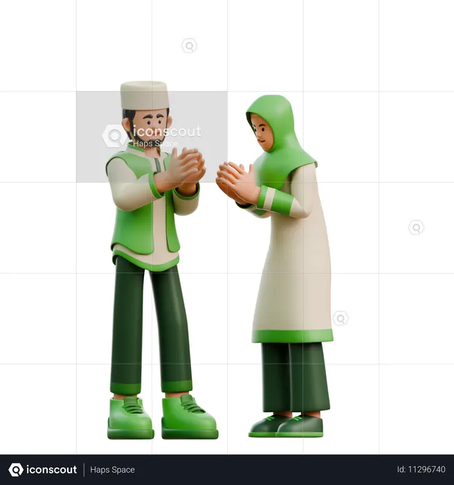 Pareja de Ramadán se disculpan mutuamente  3D Illustration