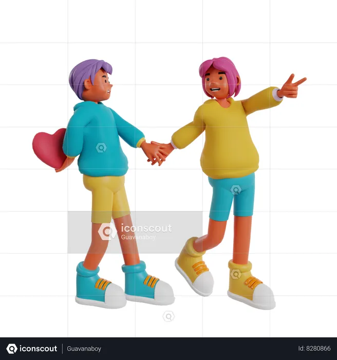 Pareja enamorada caminando juntos  3D Illustration