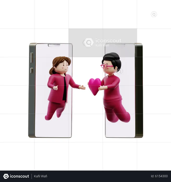 Pareja haciendo chat de amor  3D Illustration