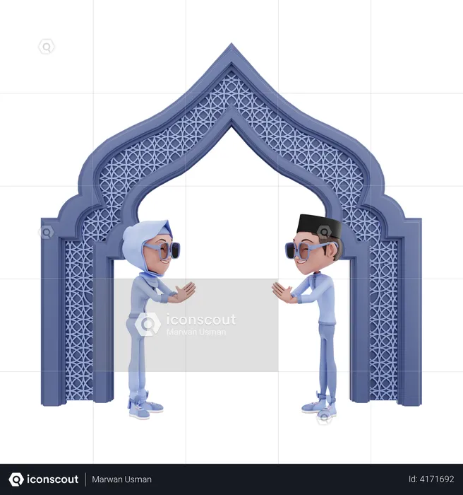 Pareja islámica alabando a Alá  3D Illustration